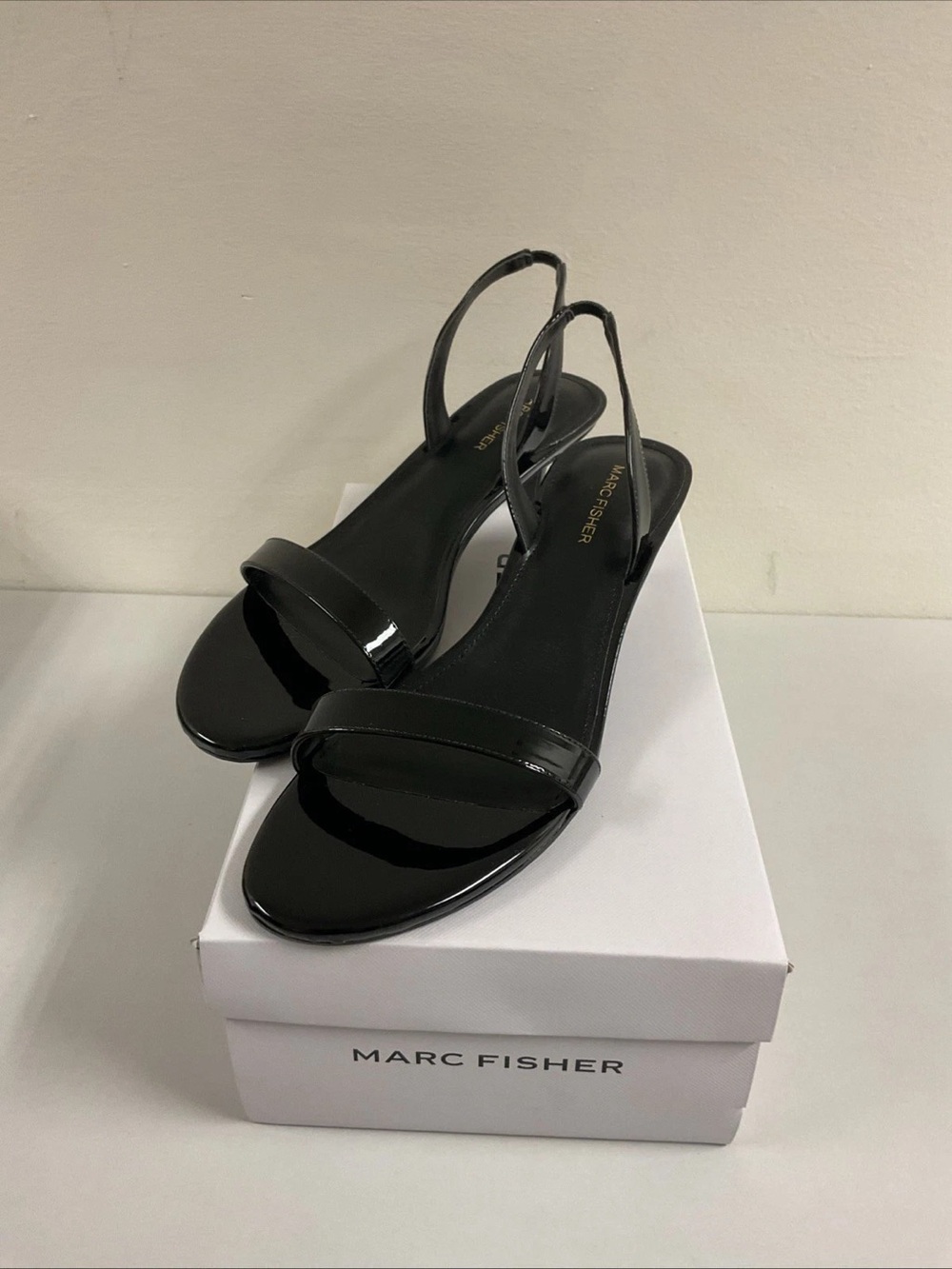 Marc Fisher Black Patent Slingback Heeled Sandals